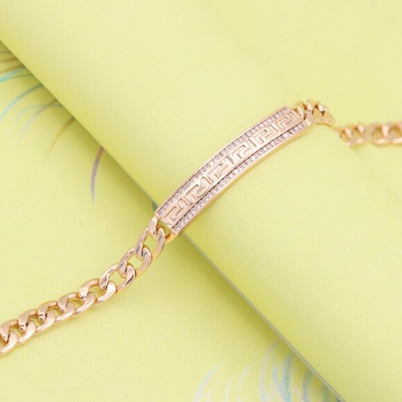 "Elegant Greek Key Rose Gold Bracelet with Sparkling CZ Accents, XPBL0964 - Picture 2 of 12